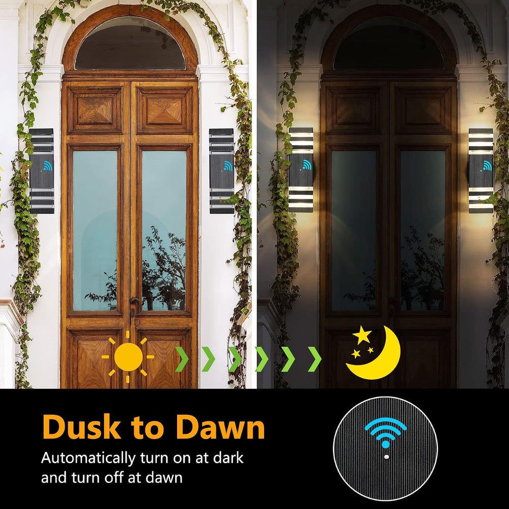 2 Pack Dusk to Dawn Outdoor Wall Lights Modern Black Exterior Light Fixture