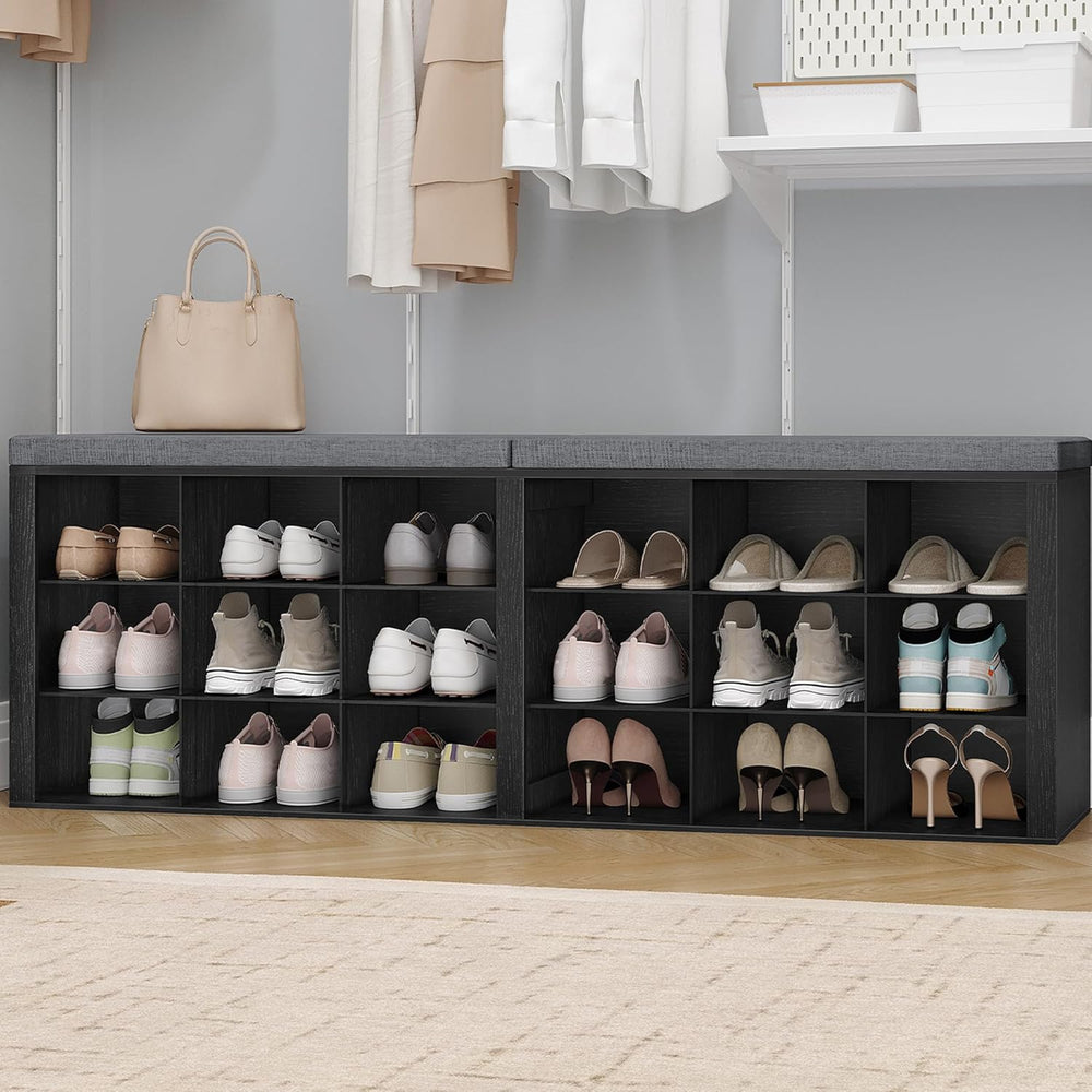 Hzuaneri Shoe Storage Bench with Cushion, Storage Bench with 18 Cubbies