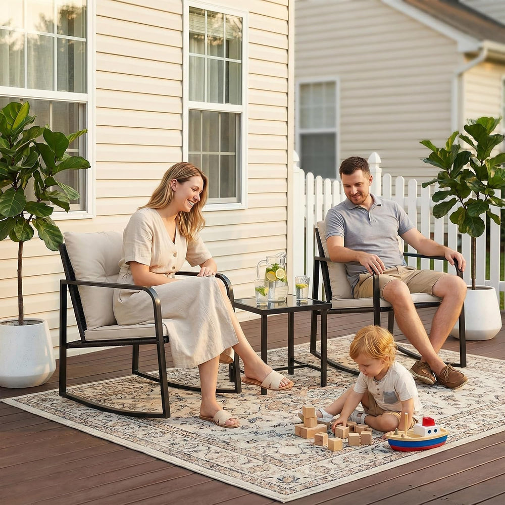 Flamaker Patio Chairs 3 Piece Wicker Rocking Chair Bistro Sets, White