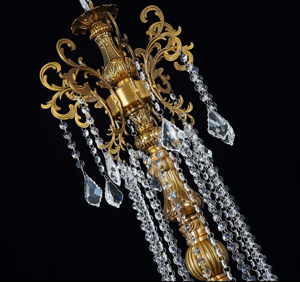 24-Light Antique Gold Crystal Chandelier, Extra Large Luxury Candle Chandelie...
