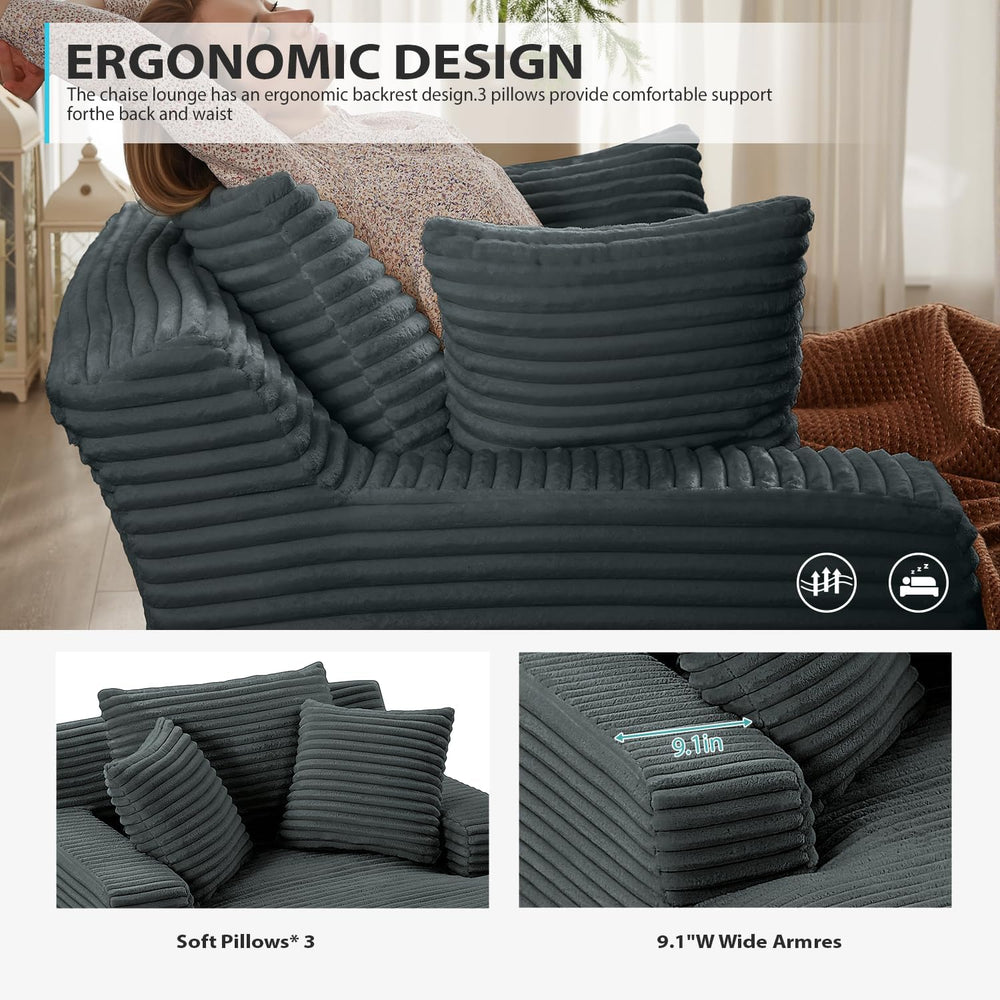50 Inch Chaise Lounge Chair Indoor, Oversized Corduroy Upholstered Boneless S...