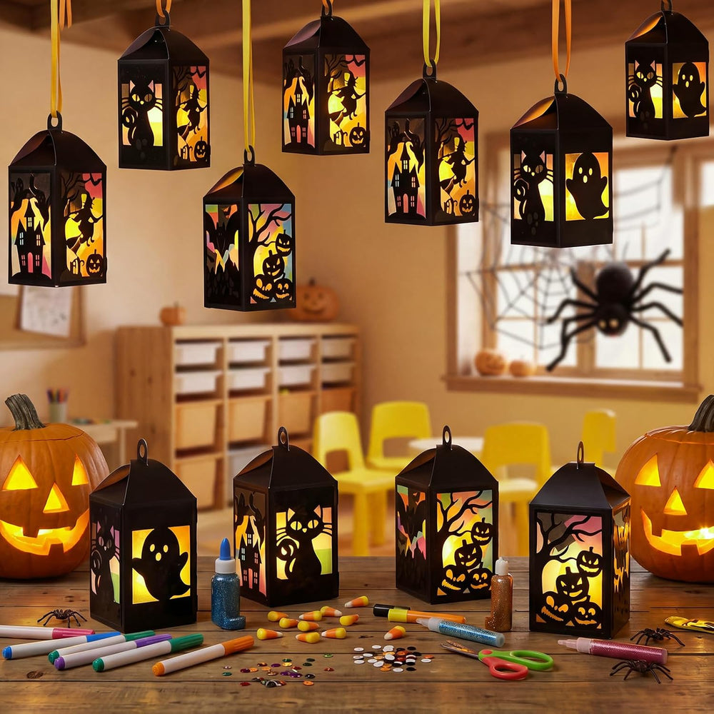 60 Sets Halloween Paper Lantern Crafts Bulk Pumpkin Ghost Suncatcher Kit