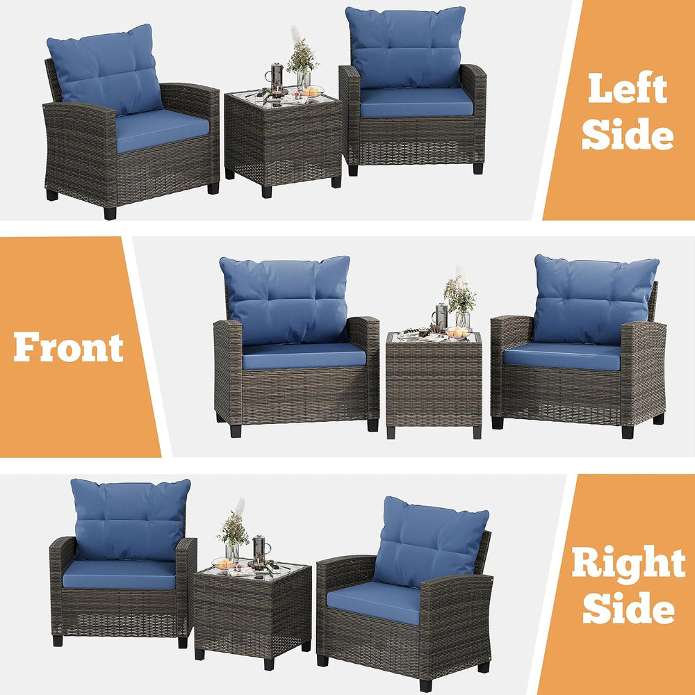 Shintenchi 3 Pieces Patio Furniture Set 3 Pieces PE Rattan Wicker Chairs with...