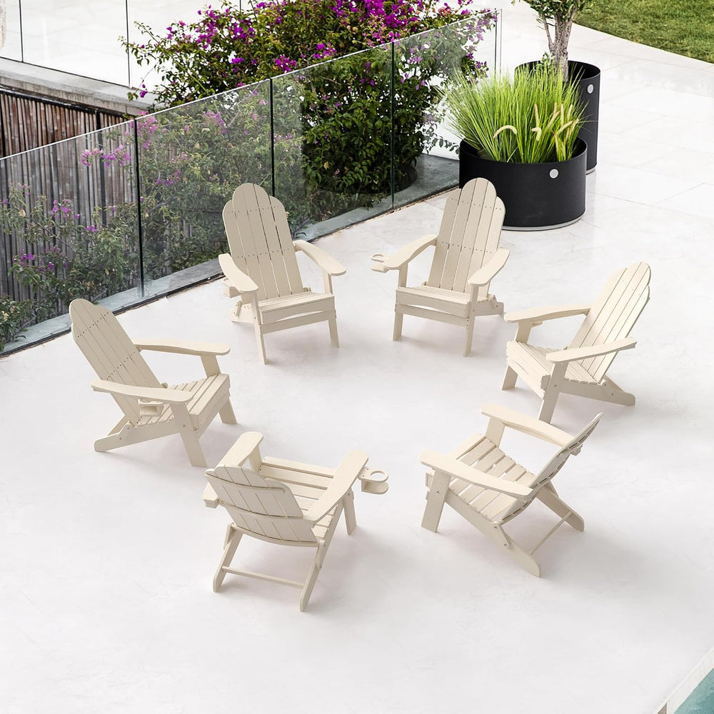 LUE BONA Folding Adirondack Chairs Set of 6, HDPS Fire Pit Chairs, Sand