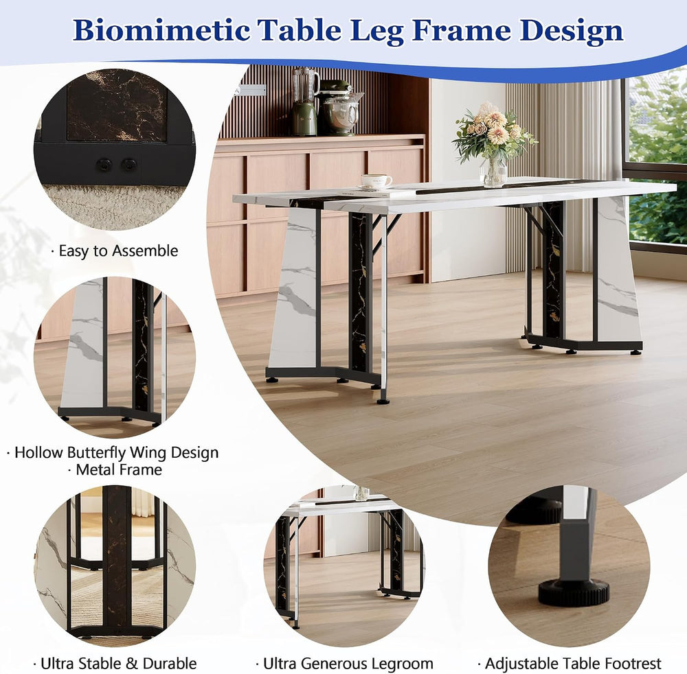 Dining Table Set for 6,White Marble 71'' Dining Room Table with Spaci...