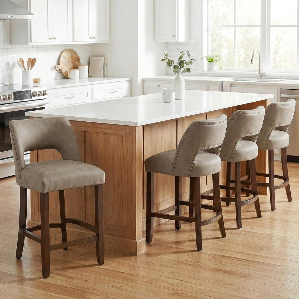 VKNOW 26" Faux Leather Counter Height Bar Stools Set of 4 with Open Back