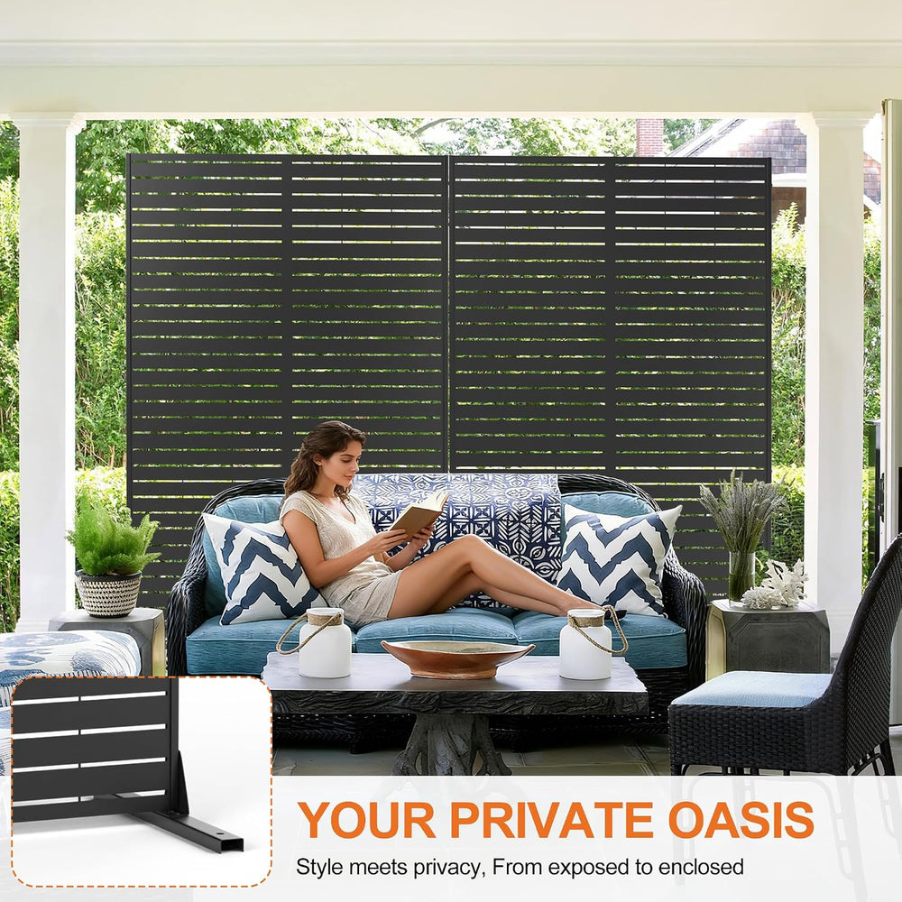 Metal Freestanding Privacy Screen Panels, Black Louvered