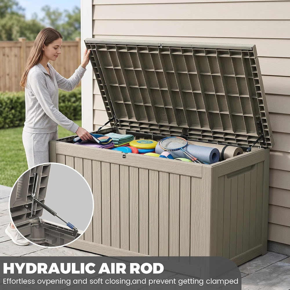 300 Gallon Resin Deck Box Waterproof Outdoor Storage Box for Patio Furniture ...