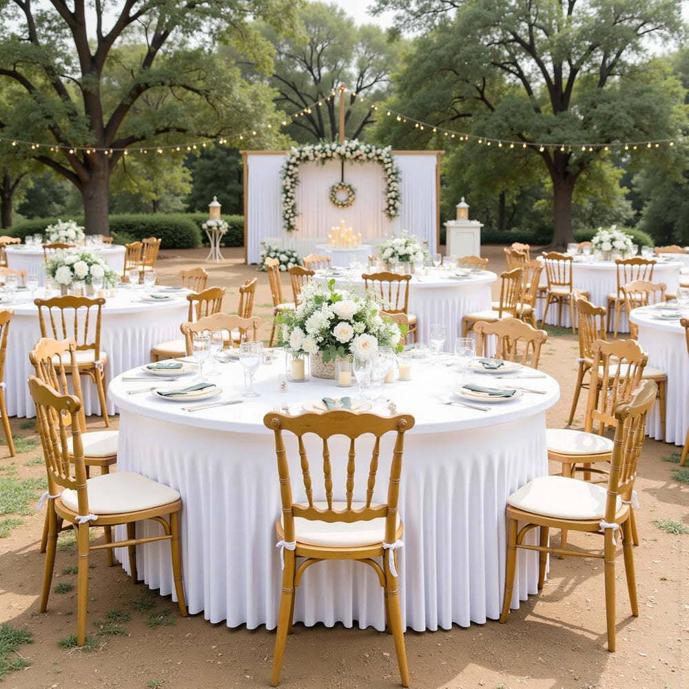 Outpain 6 Pack White Round Spandex Tablecloths for 60in Tables, 120Inch Stret...