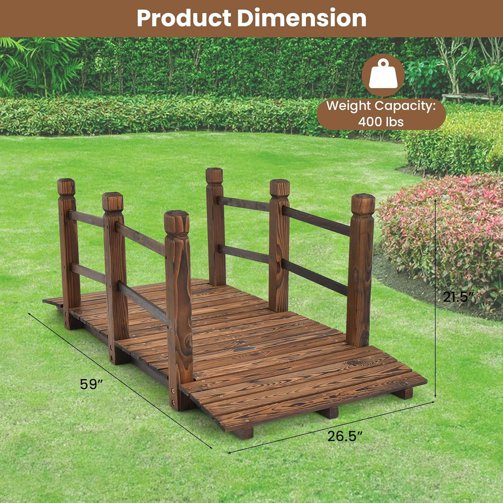 HAPPYGRILL 5FT Wooden Garden Bridge with Double Safety Railings