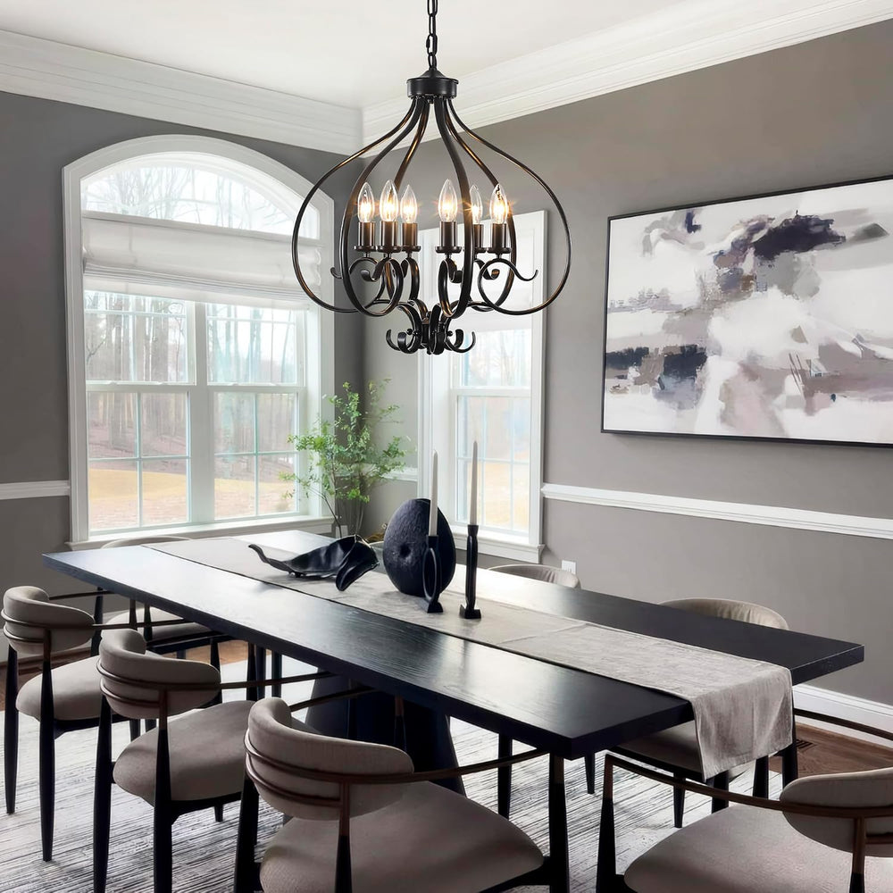 Black Farmhouse Chandelier for Dining Room,19.68",6 Lights,E12