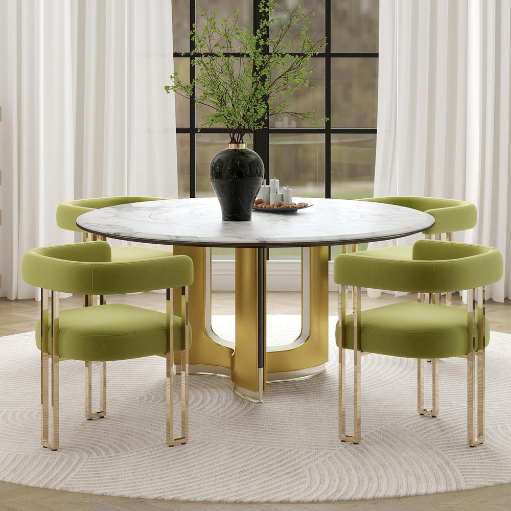 Hyfirm Green and Gold Modern Dining Chairs Set of 4, Velvet Upholstered Barre...