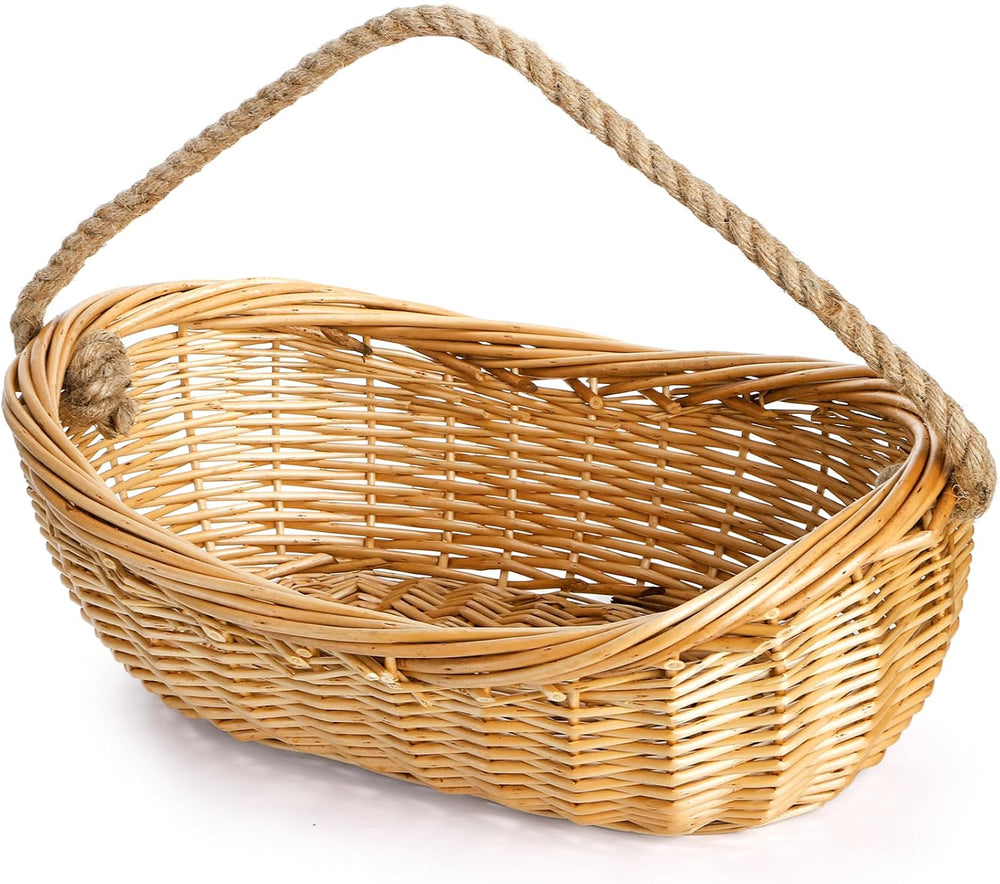 ZEAYEA Wicker Woven Basket with Jute Rope Handle, Large Garden Harvest Basket...