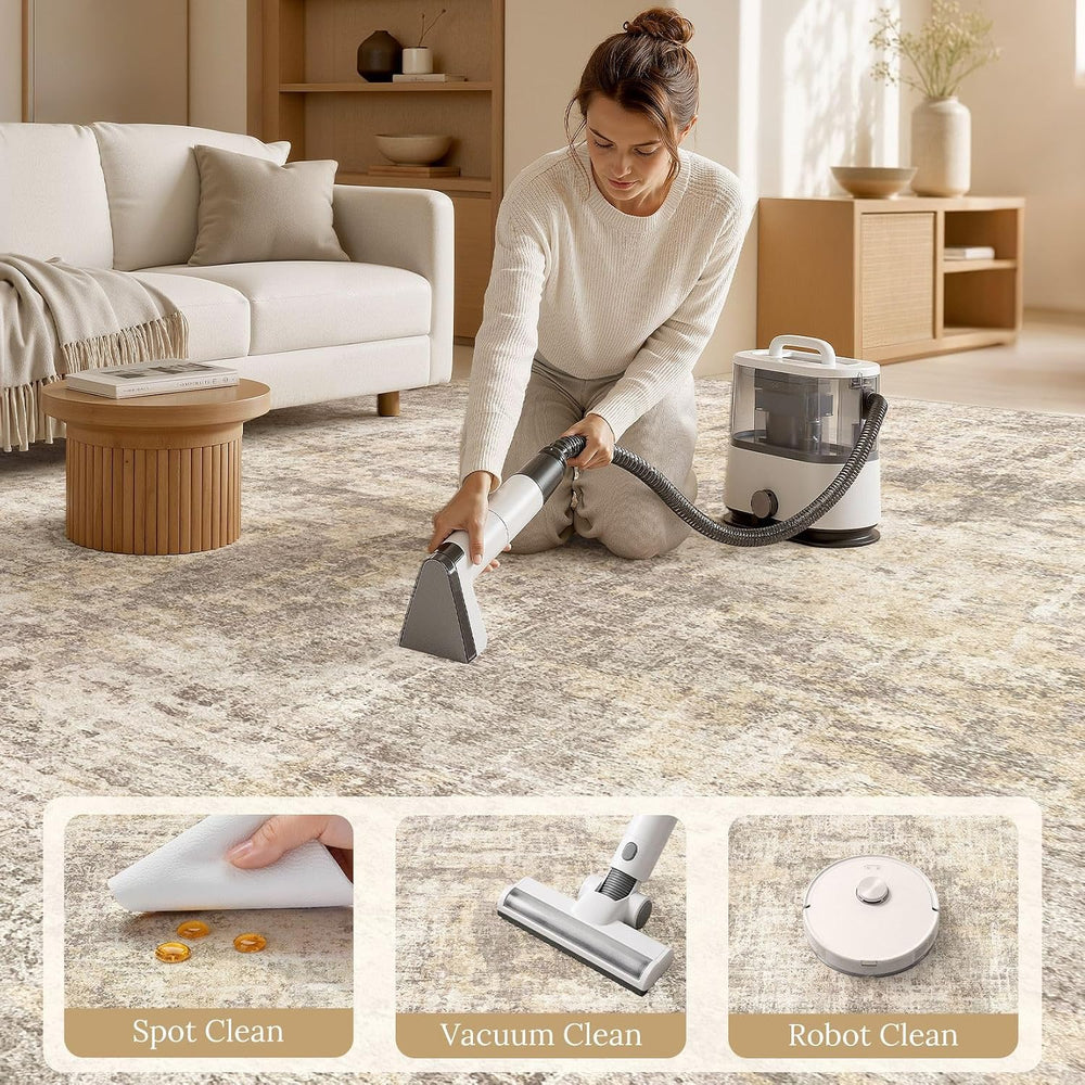 cotiled 10x12 Area Rug for Living Room: Washable Soft Abstract Rugs Beige
