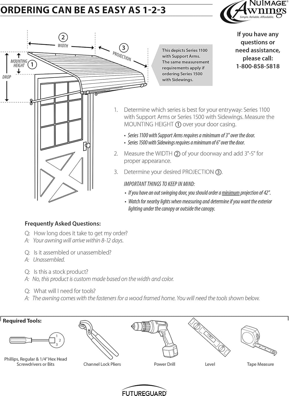 1500 Series Aluminum Door Canopy with Sidewings