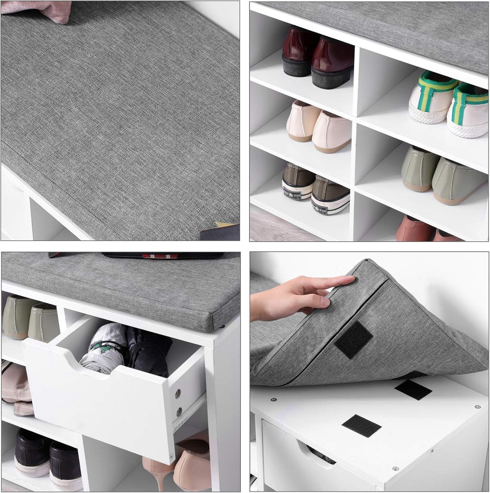 VASAGLE Shoe Bench with Cushion, Storage Bench, 10 Compartments