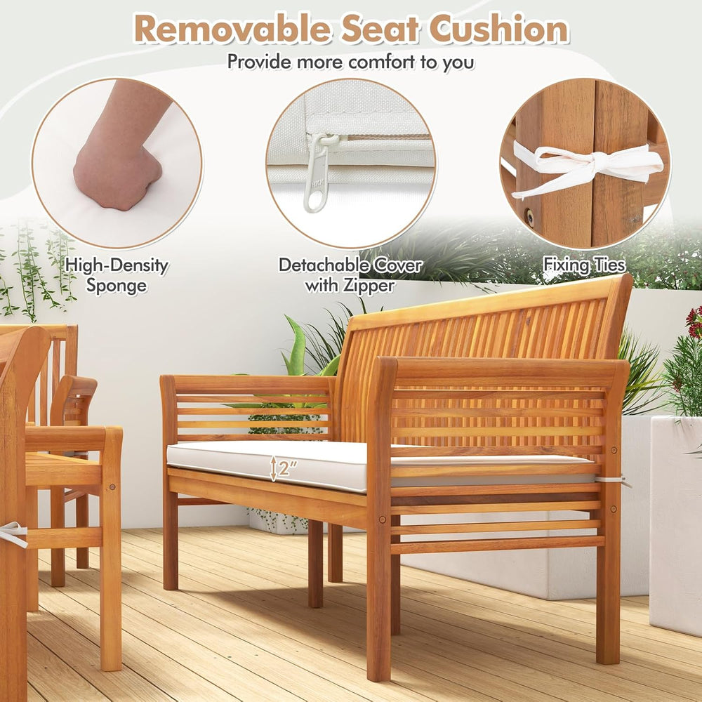 Tangkula 5 Pieces Acacia Wood Patio Furniture Set, Wood Outdoor Conversation ...