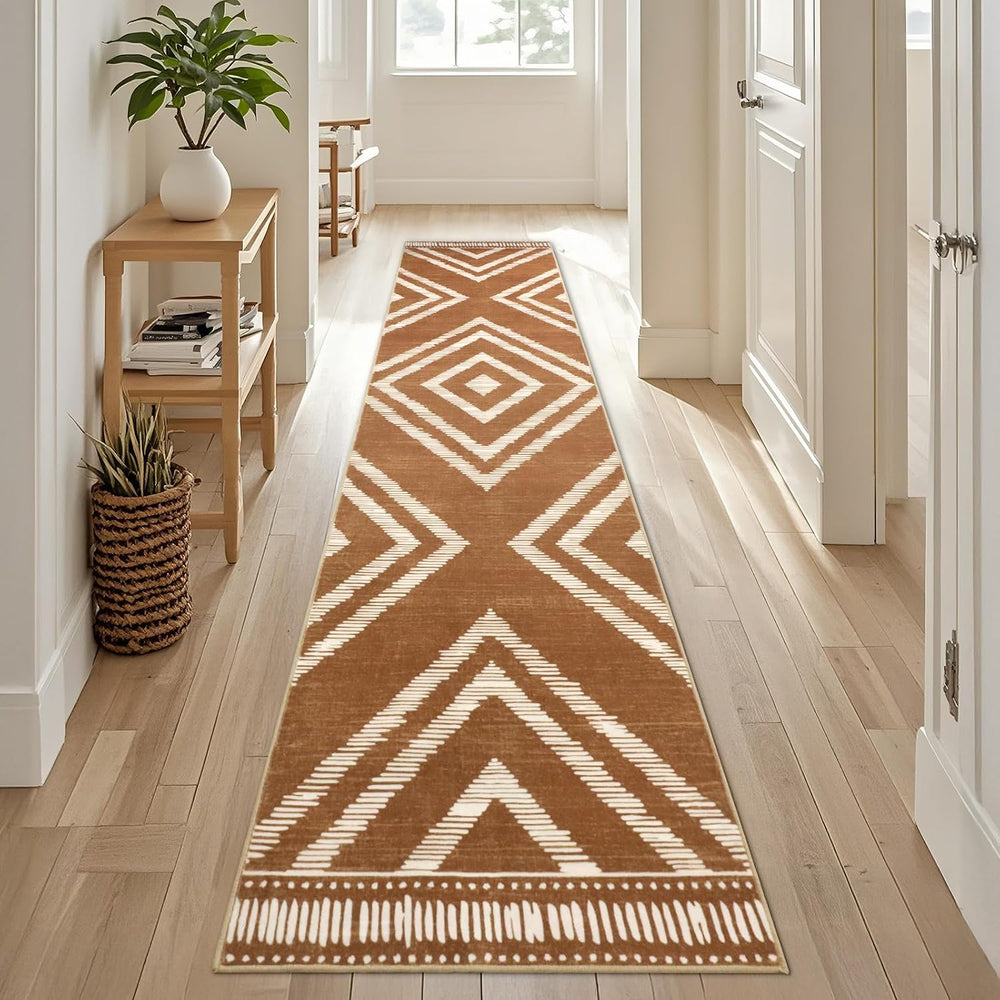 Brown Boho Hallway Runner Rugs 2x10ft Non Slip Washable for Kitchen