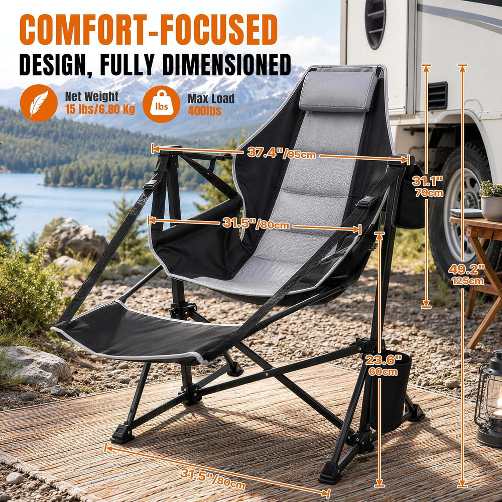 HOPERAN Hammock Camping Chair with Footrest, 400 lbs Swing Chair, Black
