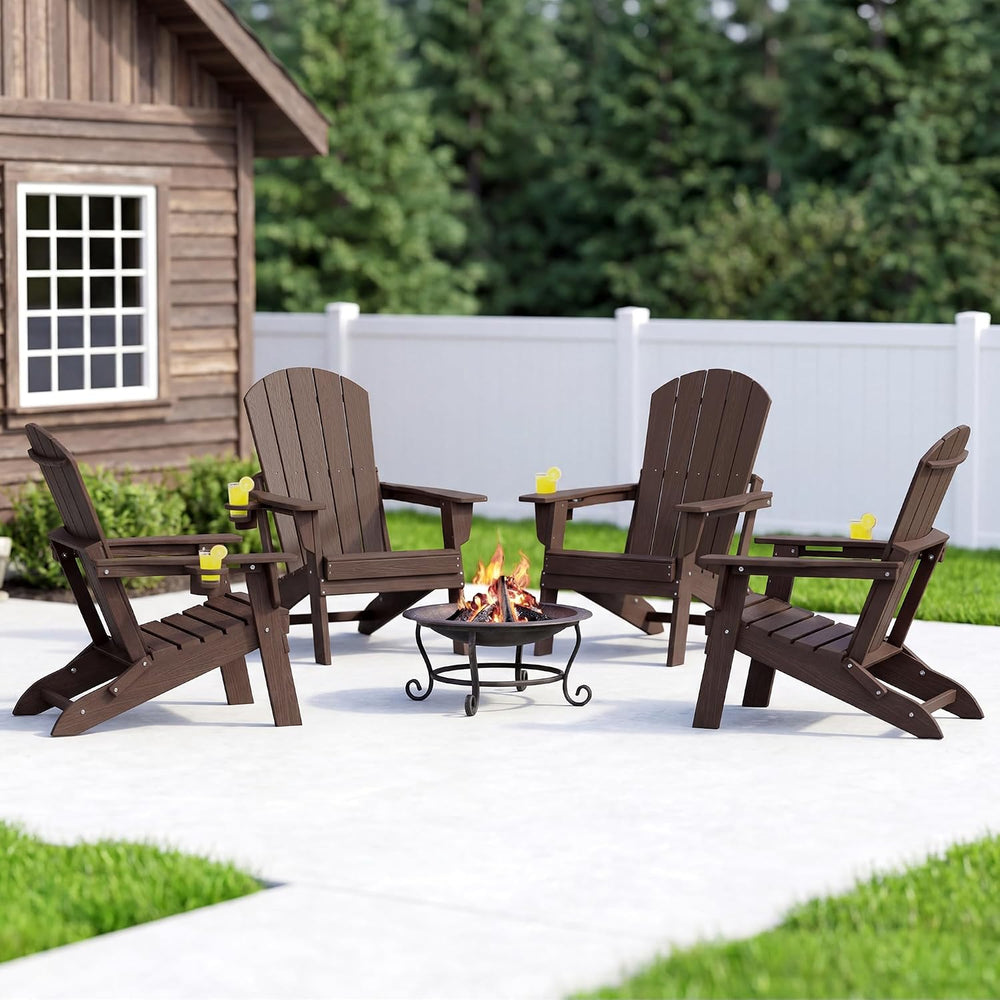 HDPE Folding Adirondack Chair with Cup Holder, Coffee