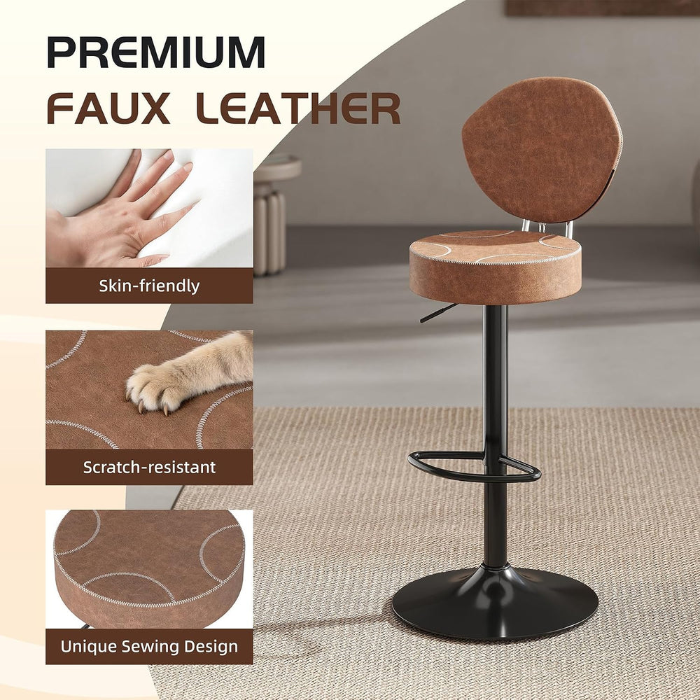 Swivel Bar Stools Set 1, Adjustable Height Suede-Like Leather Brown