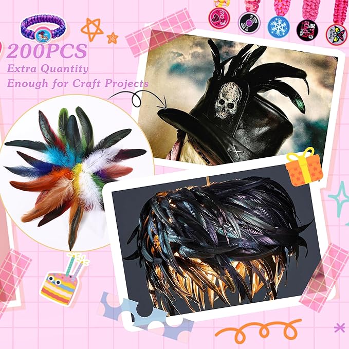 SOGUGOM Black Rooster Tail Feathers - 200 pcs 5-7 inch Craft Feathers Bulk fo...