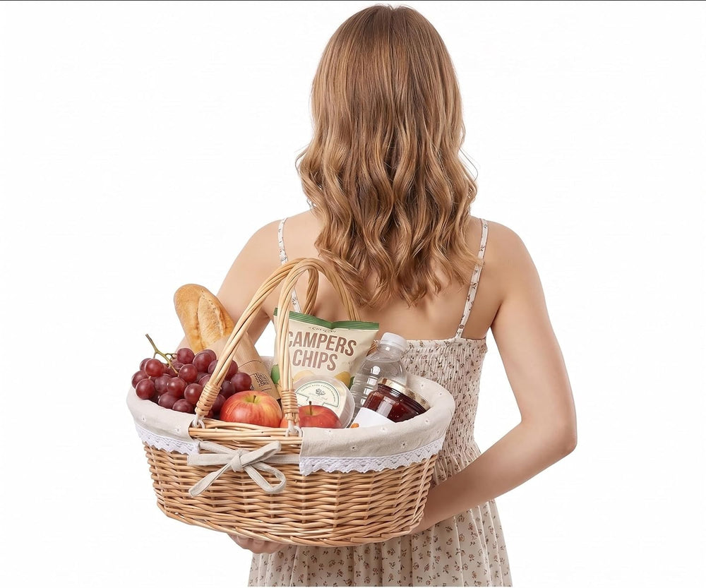 Healifty Easter Wicker Picnic Basket with Liner and Handles