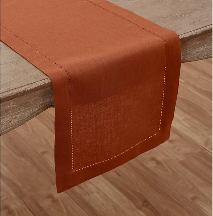 Solino Home Linen Table Runner 108 Inches Long - 100% Pure Linen Cinnamon Tab...
