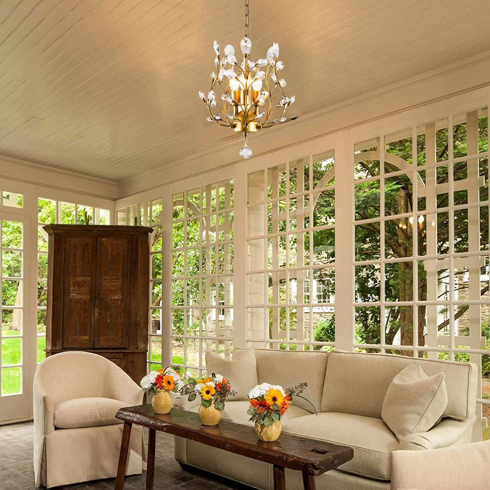 Garwarm 3-Light Gold Crystal Chandelier, Small Chandelier Pendant Light