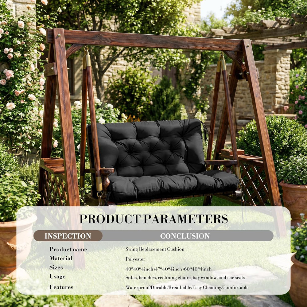 Outdoor/Indoor Swing Replacement Cushion, 2 or 3 Seats Bench Cushions with Ba...