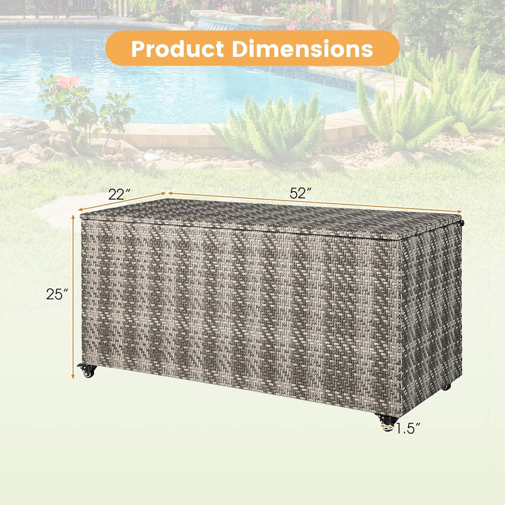 Giantex 96-Gallon Outdoor Storage Box - PE Wicker Deck Box with Lid, 4 Wheels...