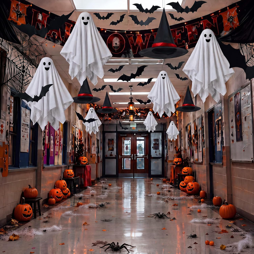 VioraWhite 23 Pcs Halloween Classroom Decorations Ghost Garland Honeycomb