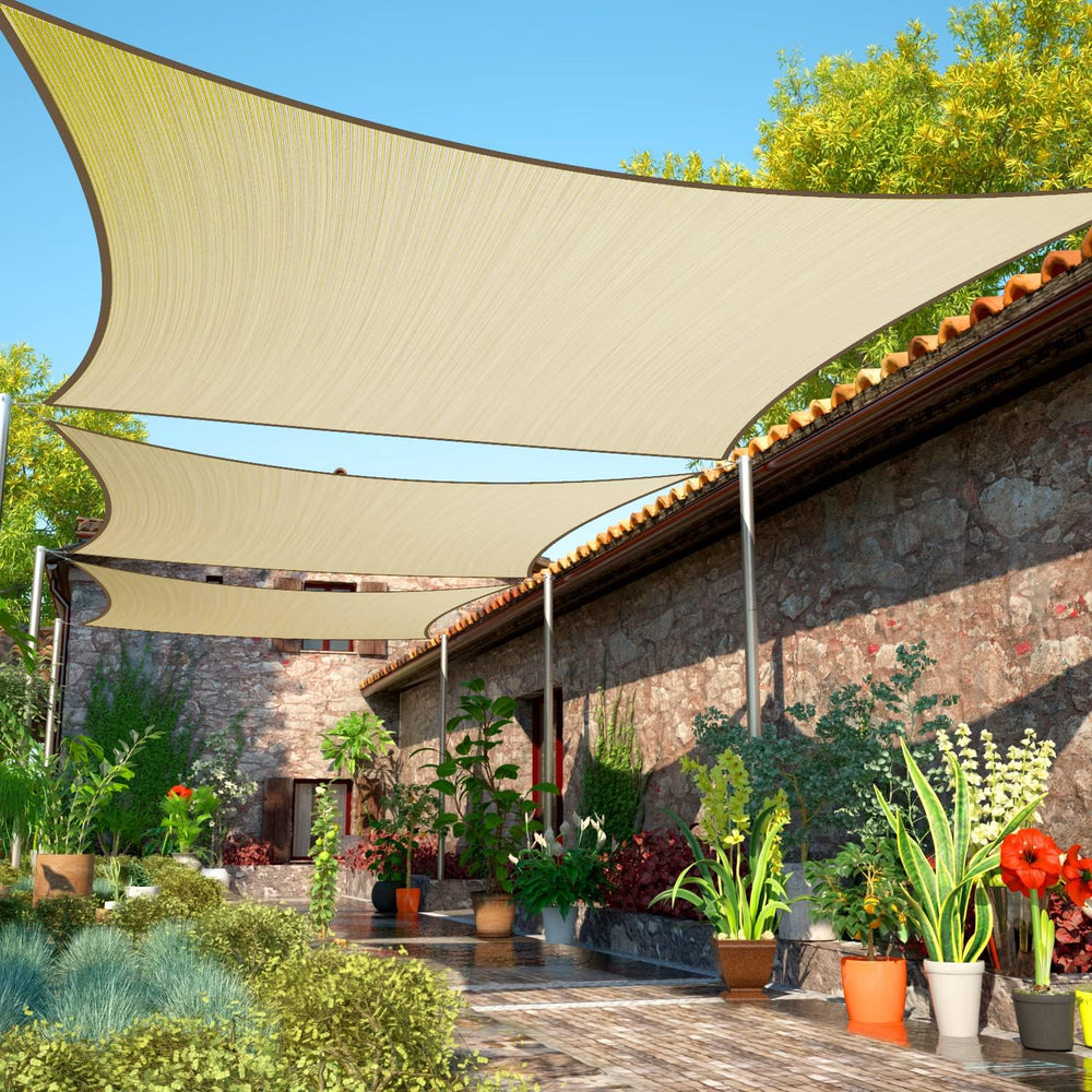 ShadeMart 14' x 14' Beige Sun Shade Sail Square Canopy Fabric Cloth S...