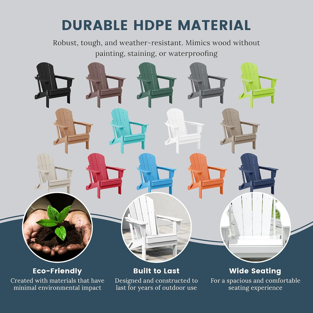 WO Home Furniture Laguna Folding Adirondack Chairs Set of 2, HDPE Patio Chair...