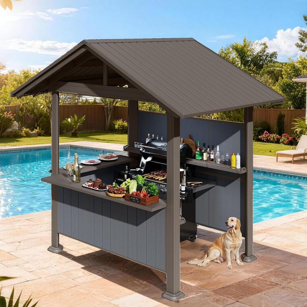 Grill Outdoor BBQ Hardtop Metal Gazebo 9.4X6.2FT Patio Grill Pergola