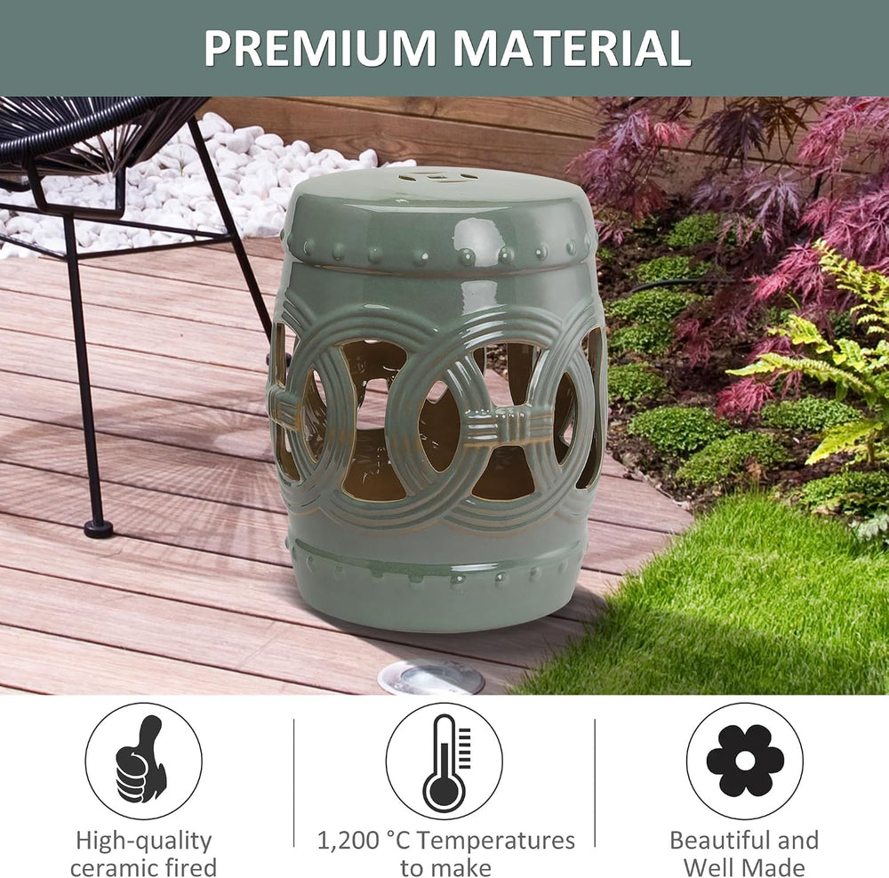 Outsunny 14" x 17" Ceramic Garden Stool Strong Glazed Material Green