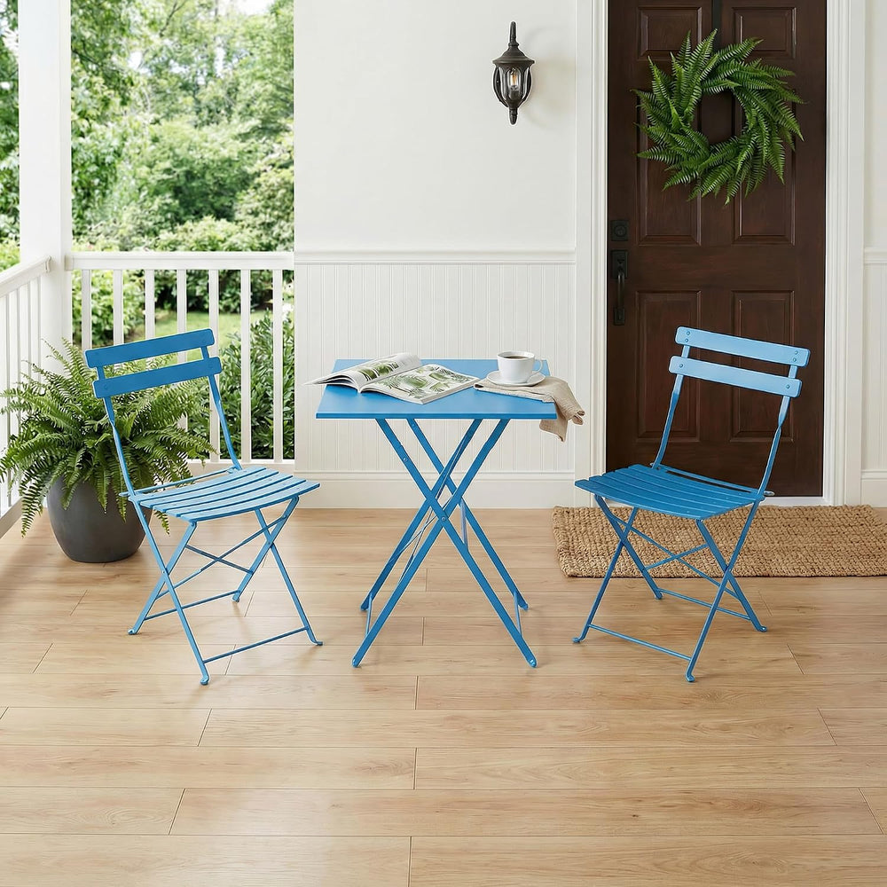 IDEALHOUSE Bistro Table and Chairs Set of 2, Folding Design, Blue