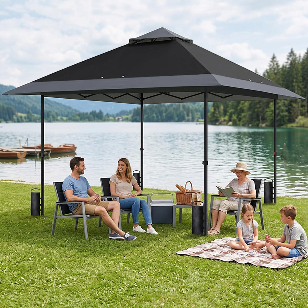 GAFETE 13x13 Outdoor Pop Up Canopy Tent,Auto Extended Eaves, One Push Setup