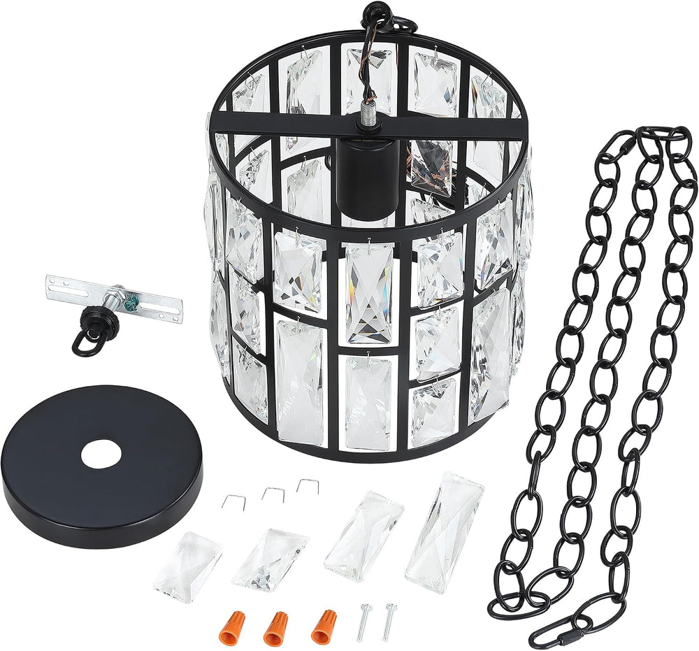 MEXO Modern Crystal Pendant Light,Black Chandelier Light Fixture, Cylinder Ad...