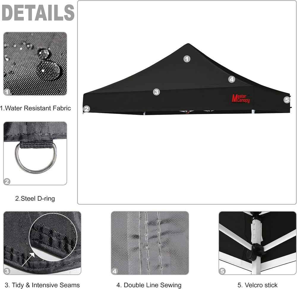 MASTERCANOPY 10x10 Replacement Pop Up Canopy Top for Kingkong Frame Black