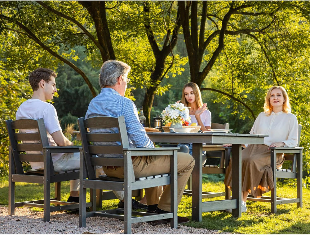 SERWALL 7 Pcs Outdoor Dining Set, 67" HDPE Dining Set for 6, Gray