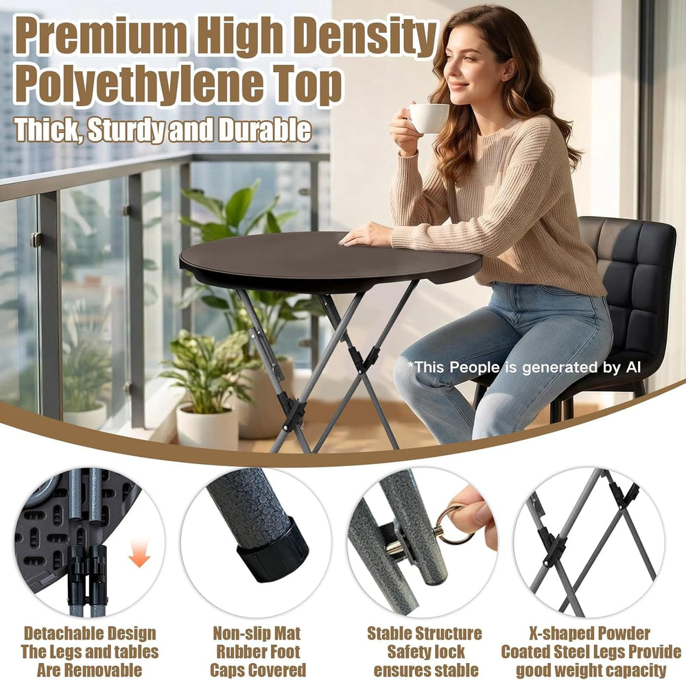 32in Round Folding Cocktail Table Bar Height Brown 1 Pack