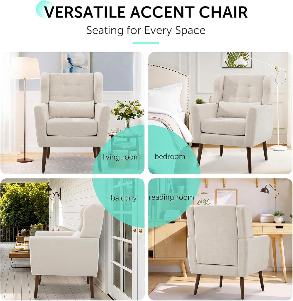 Dolonm Accent Chair for Living Room, Mid-Century Arm Chair with Pillow Backre...