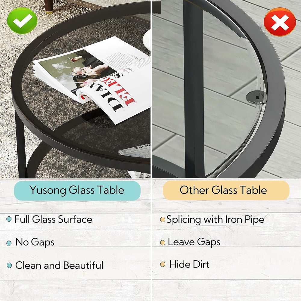 Yusong Round Glass Coffee Tables for Living Room, 2-Tier Circle Coffee Table ...