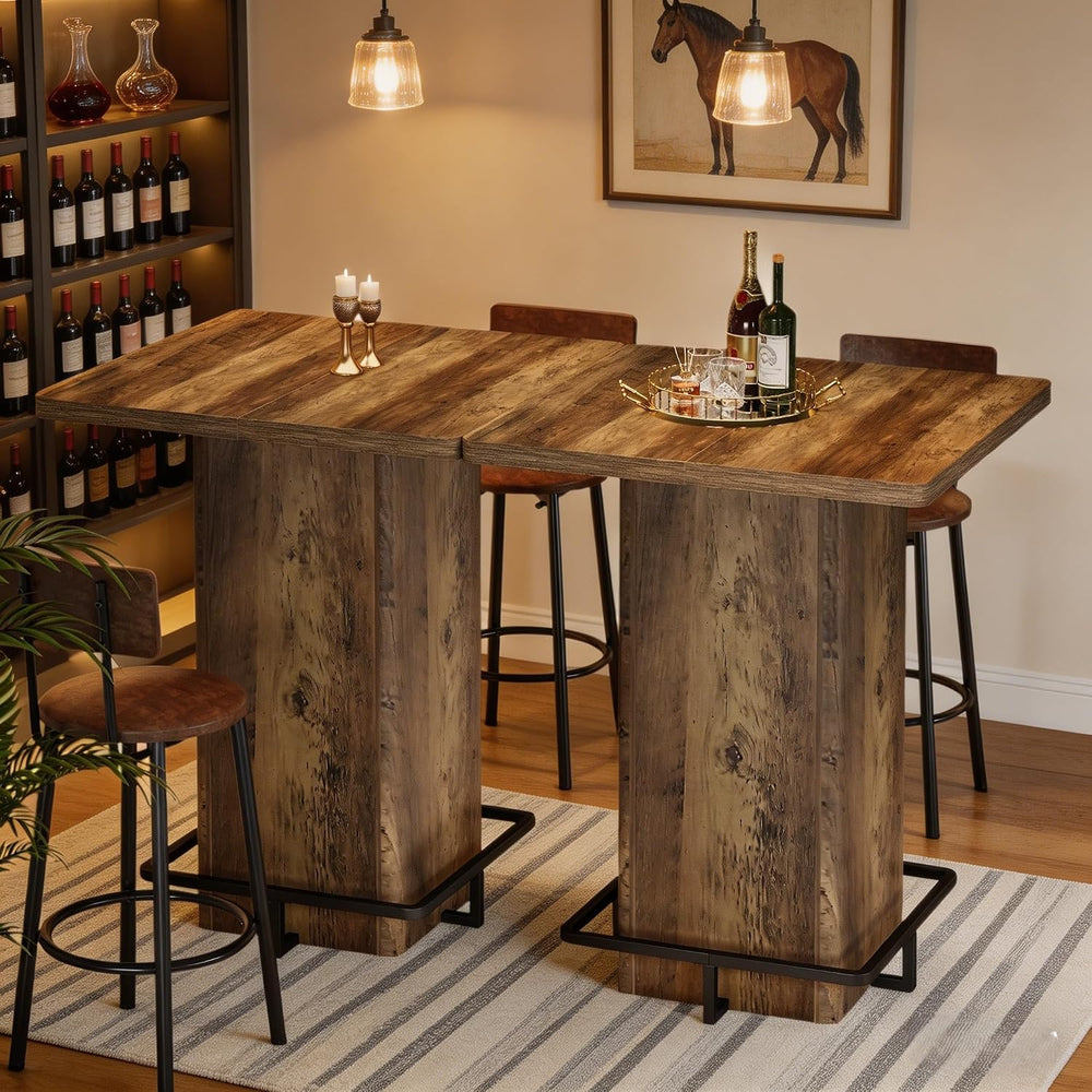 Tribesigns 39.37" Bar Height Table, Square Pub Table with Built-in Metal...