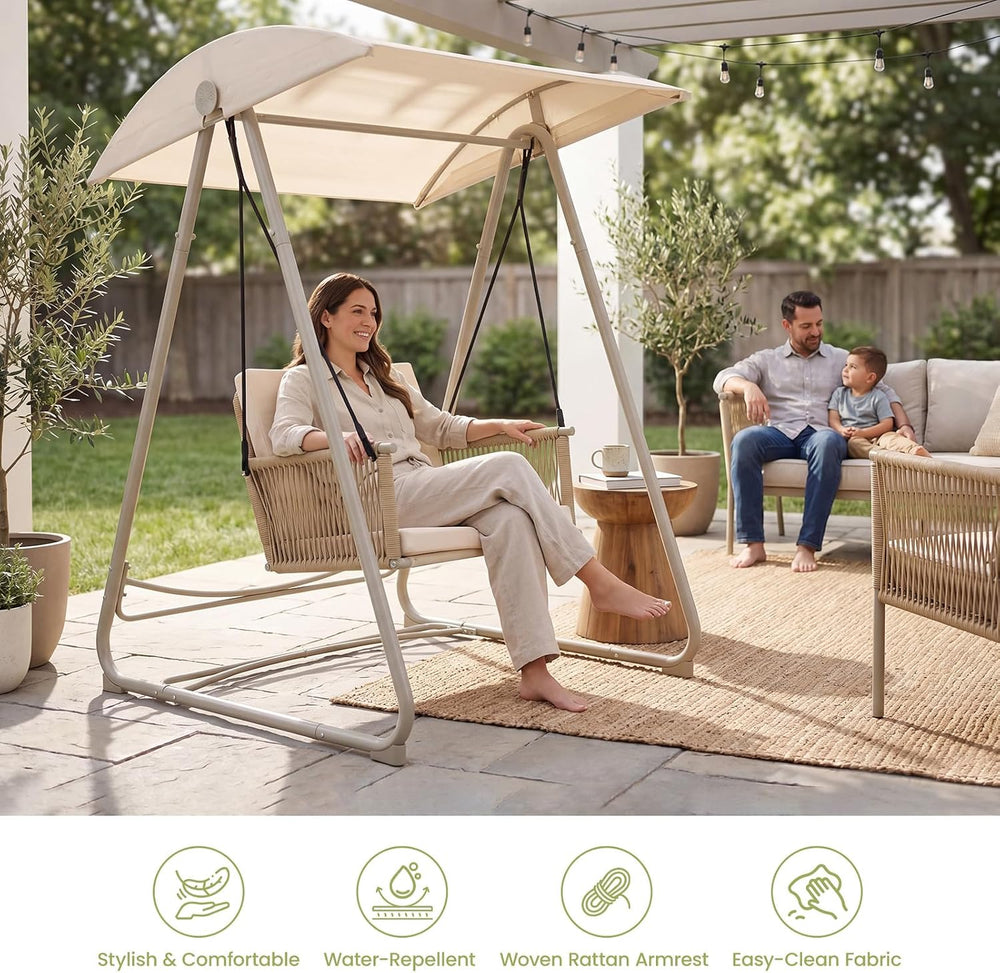 Porch Swing with Stand, Outdoor Swing with Canopy, All Weather Outdoor Swings...