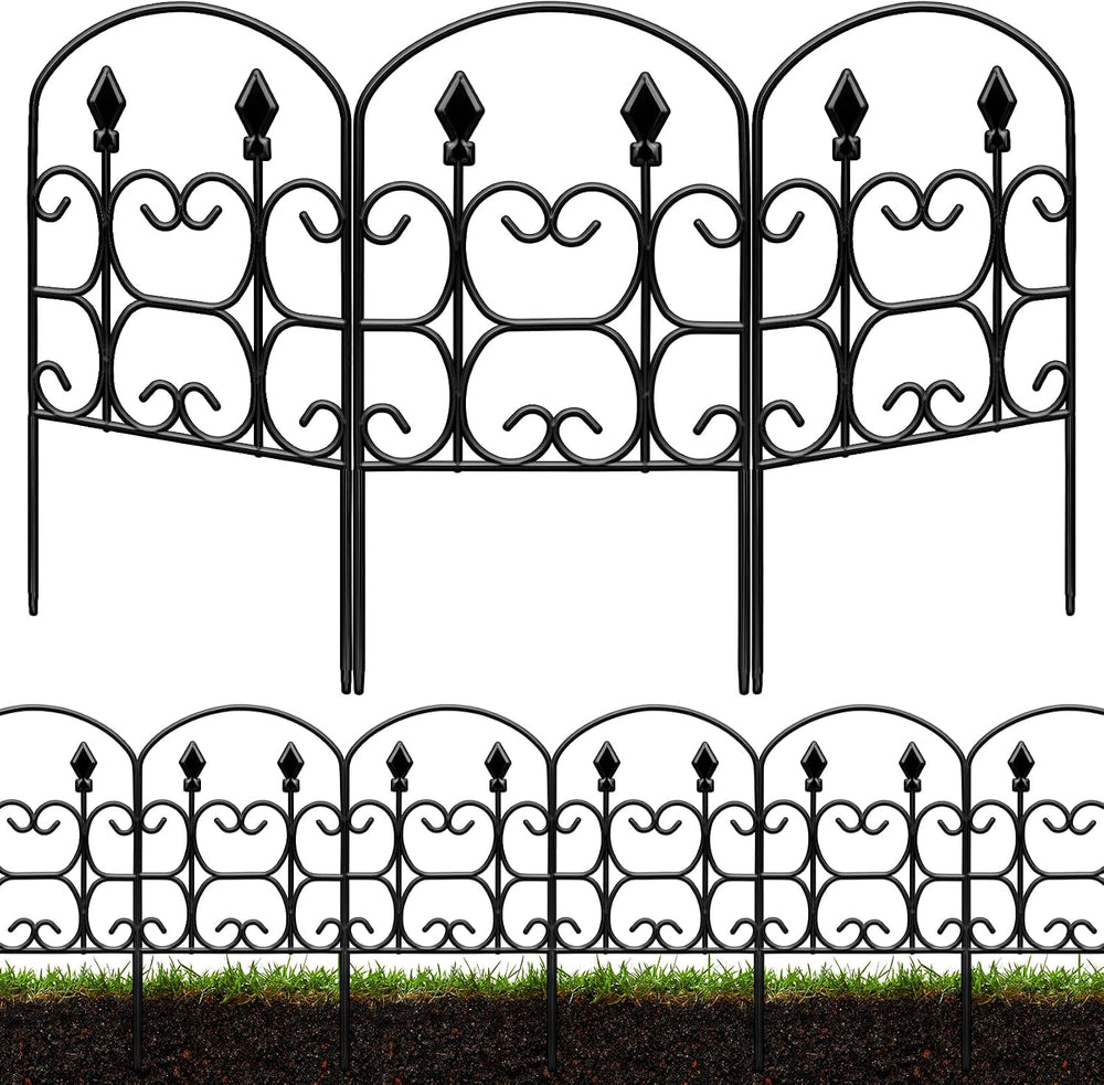 19 Pack Decorative Garden Fence Panels – 24in(H) x 20.57ft(L) Black Metal Fen...