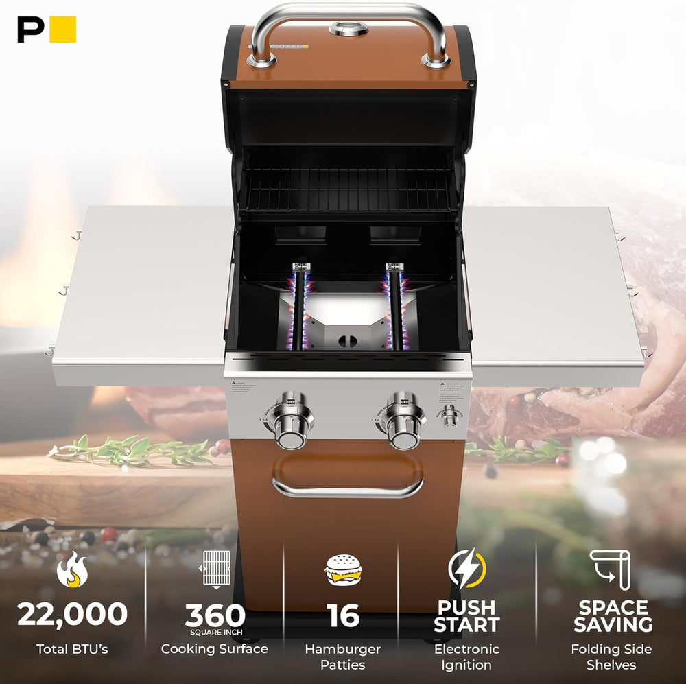 Permasteel 2-Burner Propane Gas Grill, BBQ Grill with Foldable Side Tables &a...