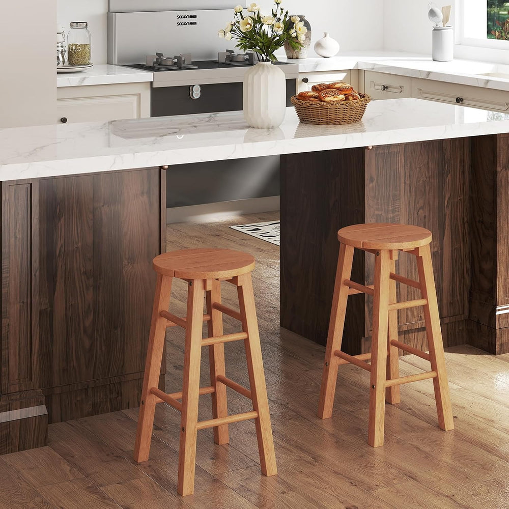 Tangkula Outdoor Wood Bar Stools Set of 2, Counter Height Backless Patio Bars...