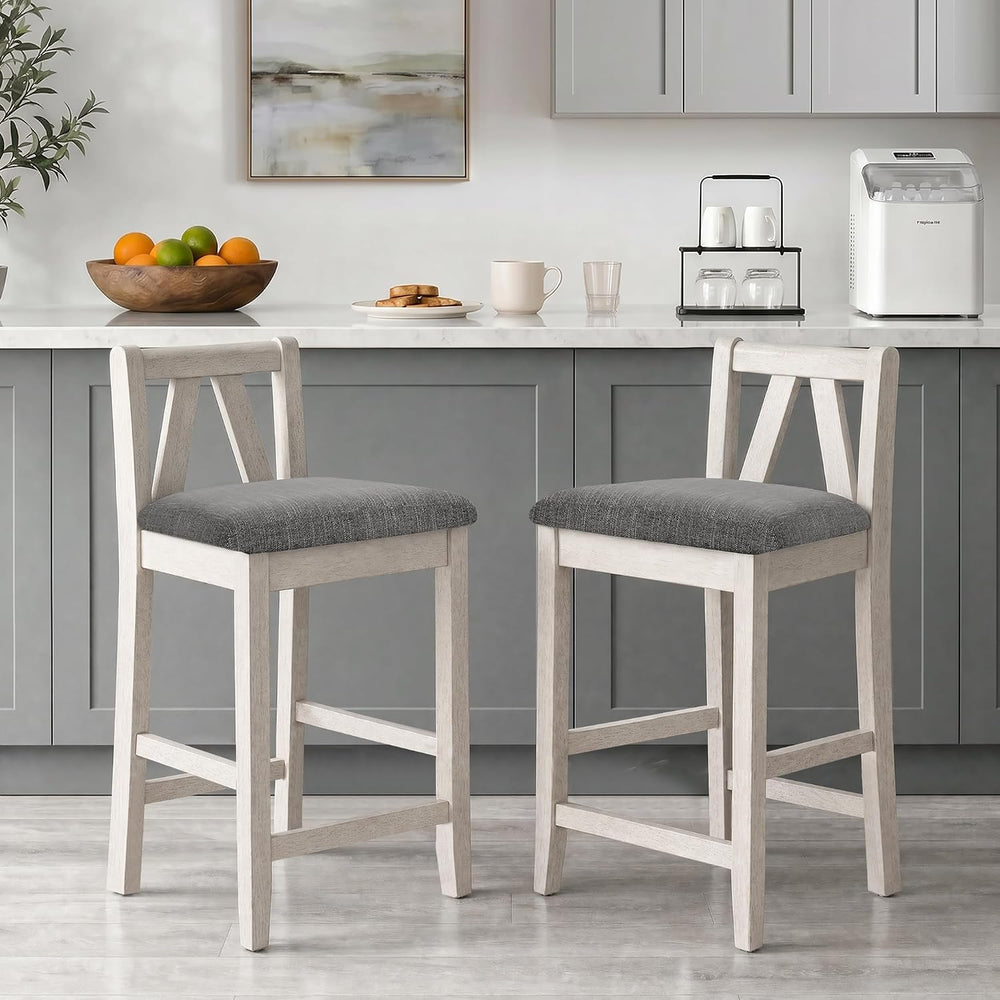 VECELO Counter Height Bar Stools Set of 2, 25" Solid Wood Barstools with...